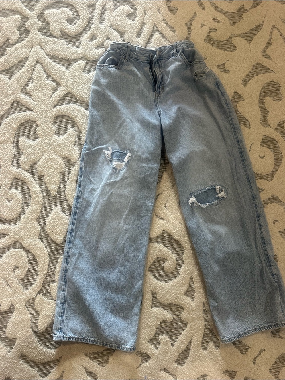 abercrombie kids light blue distressed straight-leg jeans